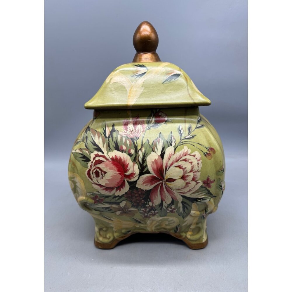 Mervyn's 2004 market sklep green floral canister lid storage home decor READ